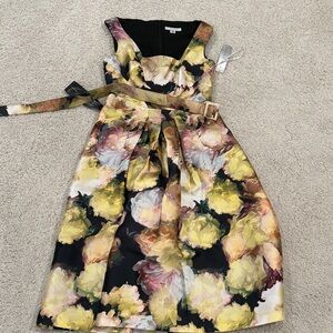 Kay Unger Floral Midi Dress - Yellow and Black 8 nwt